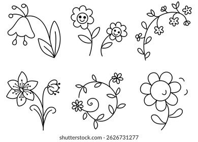 Um desenho de linha floral apresenta flores alegres e desenhos elegantes que evocam alegria e criatividade