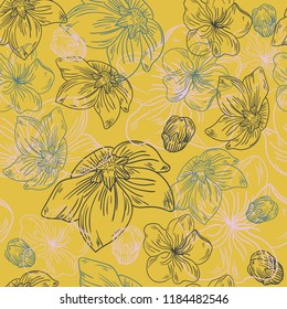 floral line flower pattern fabric sketch background