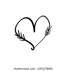 Floral line heart logo minimalistic vector clip art. Design element for florist, flower shop, cosmetics products and more. Isolated symbol linear modern design