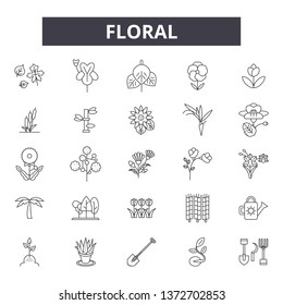 Floral line icons, signs, vector set, outline illustration concept 