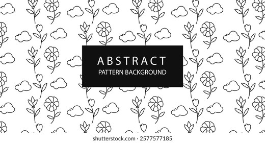 floral line, mushroom, ribbon line pattern background