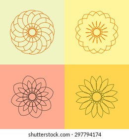 Floral line vector set. Flower outline logo