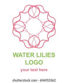 Floral linear icon. Lotus flower lineart logo. Thin line logotype for a spa, wellness center, massage or beauty salon. Vector design element in monoline style isolated on white background. 