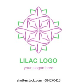 Floral Linear Icon. Violet Lilac Flower Logo Template. Logotype Concept For A Spa, Beauty Salon, Or Fashion Boutique. Vector Design Element Isolated On White Background.