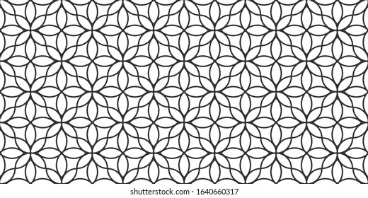 Floral linear monochrome seamless pattern in oriental style, delicate ornament, black and white texture. Vector background, arabic style wallpaper for islamic design