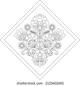 ornamento lineal floral en forma cuadrada