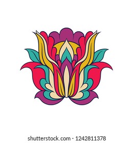 Floral linear pattern. Colorful indian ornament. Abstract arabesque. Oriental decorative element. Vector design