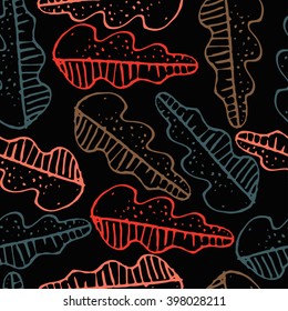 Floral linear seamless decorative pattern. Scribble background with leafs.Contour fabric texture. Hand drawn template for design