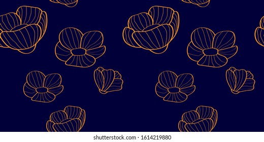 Floral linear seamless pattern of flax plant with flowers and buds. linear flowers.  for textile and background