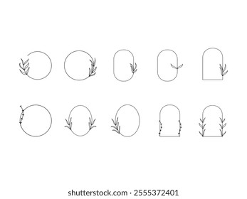 Floral Lineart Frame Element Set