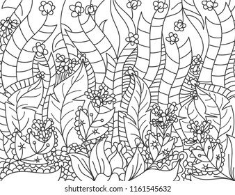 Floral lined artistically scene vector wallpaper on a white backgrounds