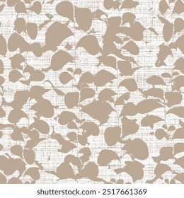 floral linen textured seamless patterns. meadow plants, leaves, leaf and flowers. all over print. botanical collage in modern flat style. floral silhouettes