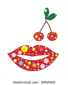 floral lips with cherry