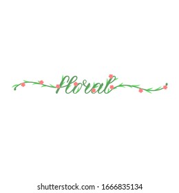 floral logo. calligraphic word with leaves and flowers. vector sign. design element for shop. business logotype. brand identity concept. pink and green illustration