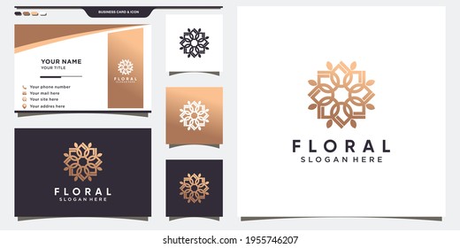 Floral logo with creative concept and business card design. Premium Vector