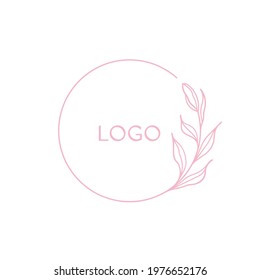 Floral logo design. Circle logo concept. Vector hand drawn graphics. Isolated on white background.