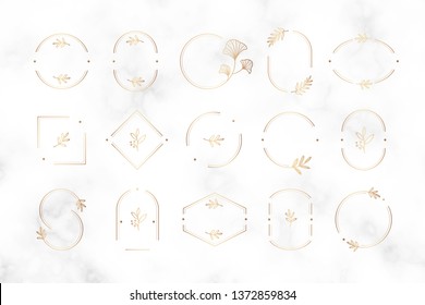 Floral logo design collection on a marble textured background vector