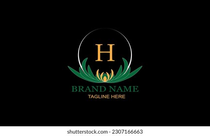 Floral logo design with elegant letter H. Monogram elements for women's beauty salon, massage, cosmetics or spa brand, business.