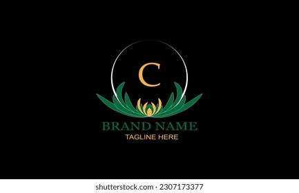 Floral logo design with elegant letter C. Monogram elements for women's beauty salon, massage, cosmetics or spa brand, business.