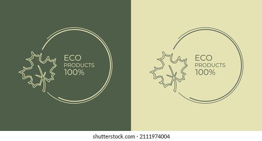 Floral logo design with maple leaf for organic products and natural cosmetics brand. Vector.