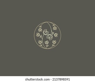 floral logo design template, logo with a monoline and minimalist style 
