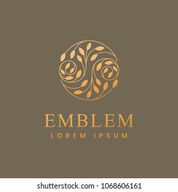 Floral logo. Flower icon. Floral emblem. Cosmetics, Spa, Beauty salon, Decoration, Boutique logo. Luxury, Business, Royal Jewelry, Hotel Logo. Interior Icon. Resort and Restaurant Logo.