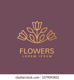 Floral logo. Flower icon. Floral emblem. Cosmetics, Spa, Beauty salon, Decoration, Boutique logo. Luxury, Business, Royal Jewelry, Hotel Logo. Interior Icon. Resort and Restaurant Logo.