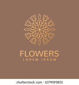 Floral logo. Flower icon. Floral emblem. Cosmetics, Spa, Beauty salon, Decoration, Boutique logo. Luxury, Business, Royal Jewelry, Hotel Logo. Interior Icon. Resort and Restaurant Logo.