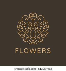 Floral logo.  Flower icon. Floral emblem. Cosmetics, Spa, Beauty salon, Decoration, Boutique logo. Luxury, Business, Royal Jewelry, Hotel Logo. Interior Icon. Resort and Restaurant Logo.