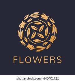 Floral logo. Flower icon. Floral emblem. Cosmetics, Spa, Beauty salon, Decoration, Boutique logo. Luxury, Business, Royal Jewelry, Hotel Logo. Interior Icon. Resort and Restaurant Logo.