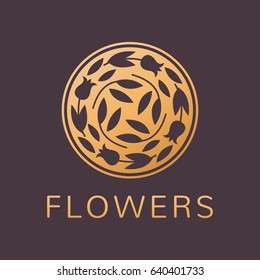 Floral logo. Flower icon. Floral emblem. Cosmetics, Spa, Beauty salon, Decoration, Boutique logo. Luxury, Business, Royal Jewelry, Hotel Logo. Interior Icon. Resort and Restaurant Logo.