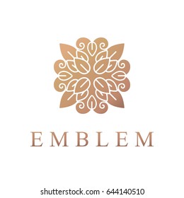 Floral logo. Flower icon. Floral emblem. Cosmetics, Spa, Beauty salon, Decoration, Boutique logo. Luxury, Business, Royal Jewelry, Hotel, Premium Logo. Interior Icon. Resort and Restaurant Logo.