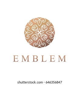 Floral logo. Flower icon. Floral emblem. Cosmetics, Spa, Beauty salon, Decoration, Boutique logo. Luxury, Business, Royal Jewelry, Hotel, Premium Logo. Interior Icon. Resort and Restaurant Logo.