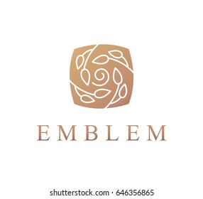 Floral logo. Flower icon. Floral emblem. Cosmetics, Spa, Beauty salon, Decoration, Boutique logo. Luxury, Business, Royal Jewelry, Hotel, Premium Logo. Interior Icon. Resort and Restaurant Logo.