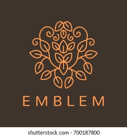 Floral logo. Flower icon. Floral emblem. Cosmetics, Spa, Beauty salon, Decoration, Boutique logo. Luxury, Business, Royal Jewelry, Hotel Logo. Interior Icon. Resort and Restaurant Logo.