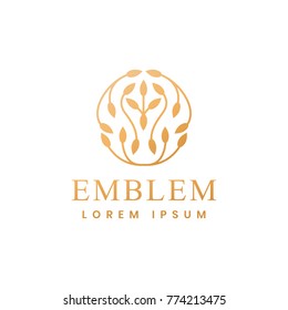 Floral logo. Flower icon. Floral emblem. Cosmetics, Spa, Beauty salon, Decoration, Boutique logo. Luxury, Business, Royal Jewelry, Hotel Logo. Interior Icon. Resort and Restaurant Logo.