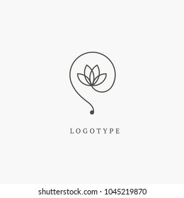 Floral logo. Flower wedding icon. Luxury retro emblem. Cosmetics, Spa, Beauty salon, Decoration, Boutique vector logo. Royal Jewelry, Hotel, Premium Logo. Resort and Restaurant design illustration.