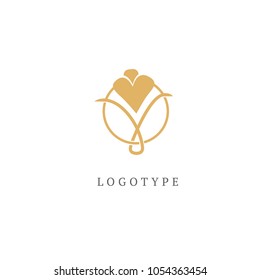 Floral logo. Flower wedding icon. Luxury retro emblem. Cosmetics, Spa, Beauty salon, Decoration, Boutique vector logo. Royal Jewelry, Hotel, Premium Logo. Resort and Restaurant design illustration