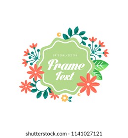 Floral logo with frame and space for text original design, creative sign for company identity, floral shop, beauty studio, packaging, business card vector Illustration