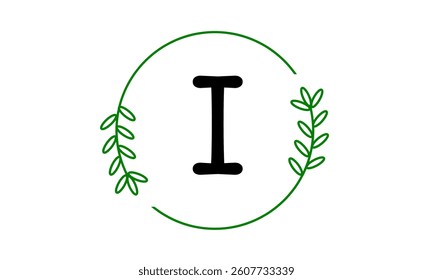 Floral logo initial I handwritten style with black and green colour vector illustration. Branding or logo concept modern for community or business