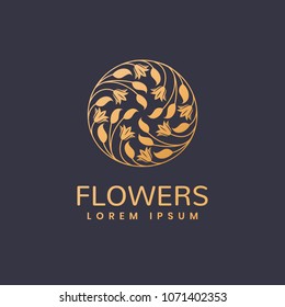 Floral logo. Leafs icon. Floral emblem. Cosmetics, Spa, Beauty salon, Decoration, Boutique logo. Luxury, Business, Royal Jewelry, Hotel Logo. Interior Icon. Resort and Restaurant Logo.