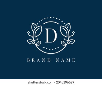 Logo floral con letra D. Plantilla de logotipo del vector