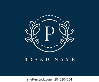 Floral logo with letter P. Vector logo template