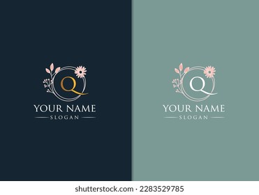 Floral logo LETTER Q design. Vector icon design..