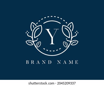 Floral logo with letter Y. Vector logo template
