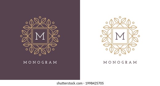 Floral Logo Monogram Emblem Label Design Stock Vector (Royalty Free ...