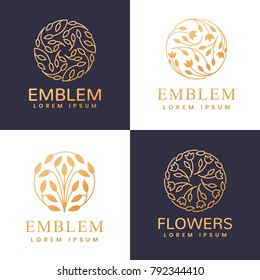 Floral logo set. Flower icon. Floral emblem. Cosmetics, Spa, Beauty salon, Decoration, Boutique logo. Luxury, Business, Royal Jewelry, Hotel, Premium Logo. Interior Icon. 