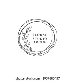 Floral Logo Template Circle With Leaves	