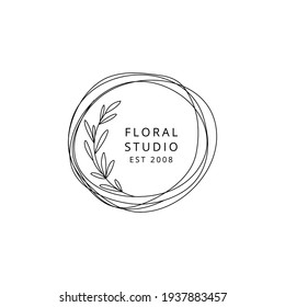 Floral logo template circle with leaves	