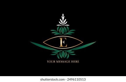 Floral logo template for labels, corporate identity, wedding invitation. Decorative business sign with elegant letter E.